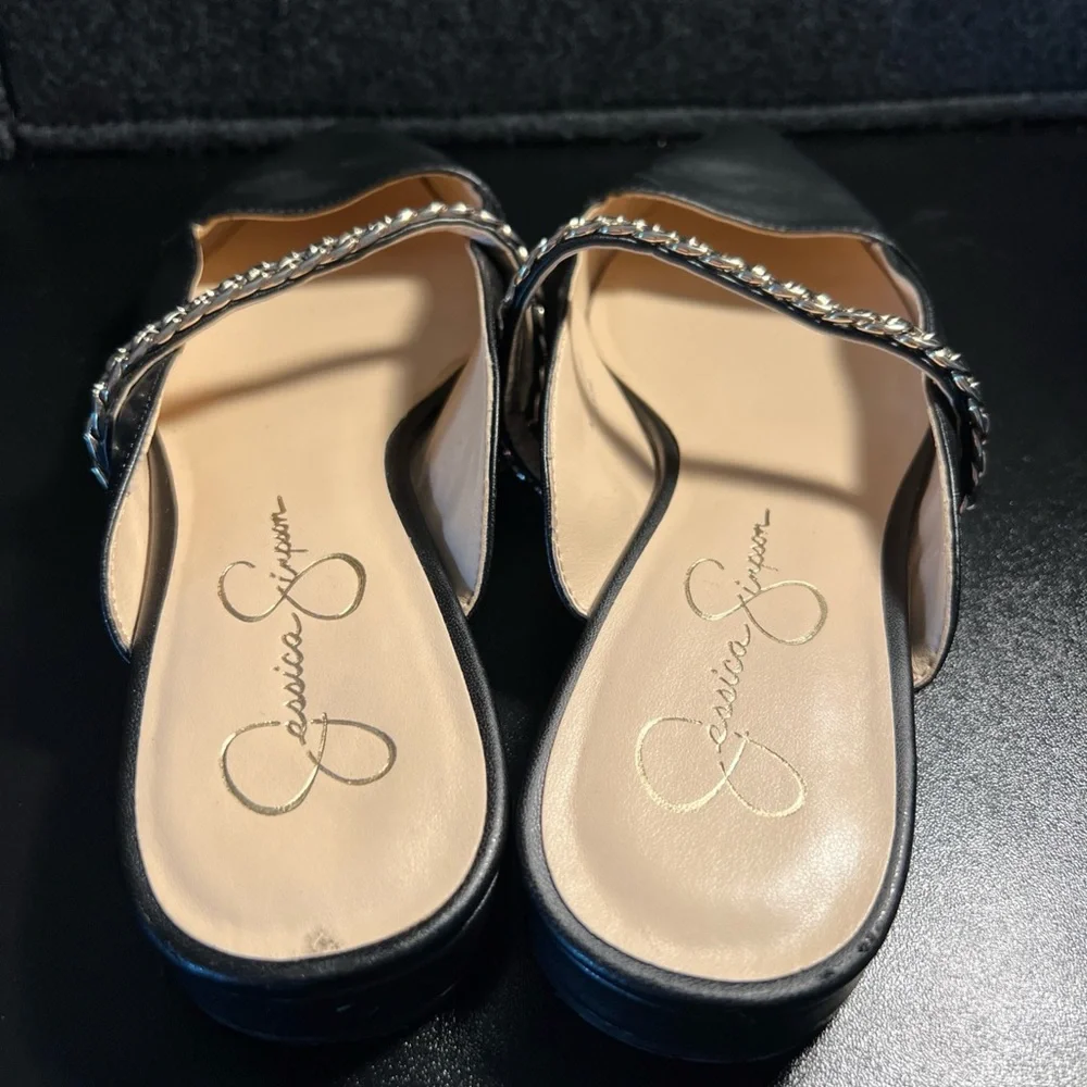 Jessica Simpson Loussie Mule Black Jewel Chain Link Vamp‎ Size 9.5